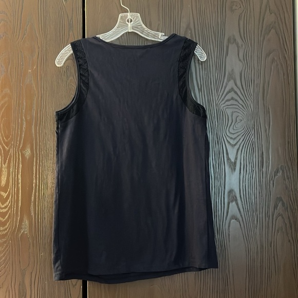 Adiva sleeveless navy top with tie neckline. Size Small - Picture 6 of 7